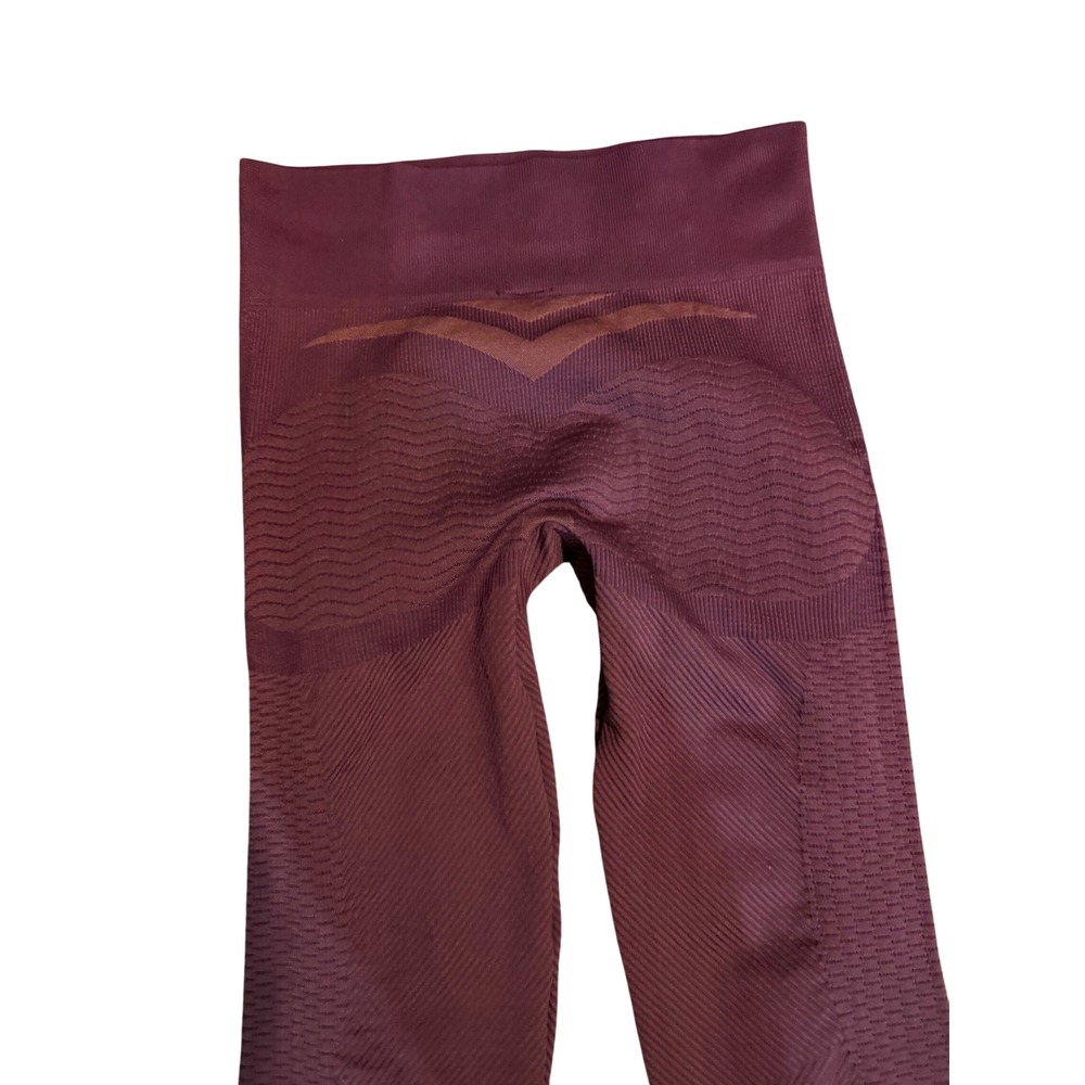 CRIVIT Seamless High-Waist Compression Leggings Burgundy Ribbed Athletic Women's - Picture 3 of 7